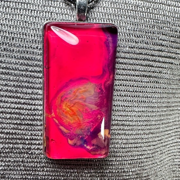 Artistic Pink and Red Pendant Handmade Hand Painted OOAK Necklace 18’ 4174 B - Picture 1 of 10